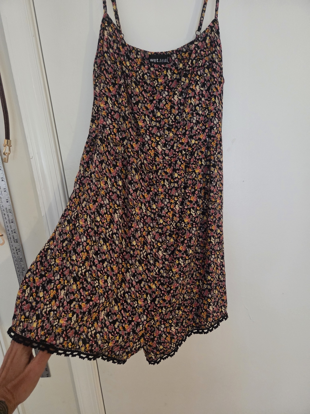 Wet Seal NWT Floral Tank Romper Sz M Black Cottagecore Cami Shorts